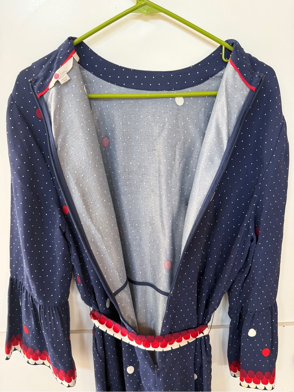 Boden Navy Polka Dot Belted Dress with Red Accent size 12 - Picture 7 of 7